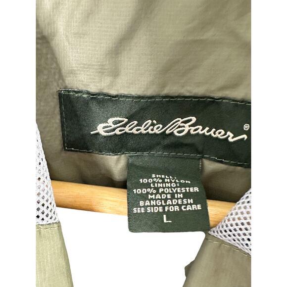 Eddie Bauer Green Hooded Full-Zip Mesh Lined Packable Windbreaker Jacket Large - Picture 5 of 11